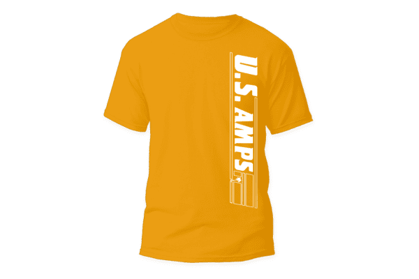 A yellow t-shirt with the word u. S. Amps on it