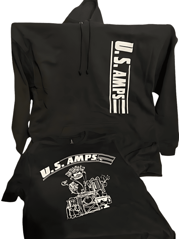 A black hoodie with the u. S. Amps logo on it