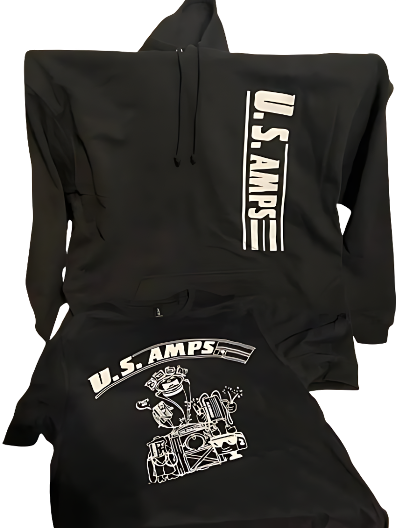 A black hoodie with the u. S. Amps logo on it