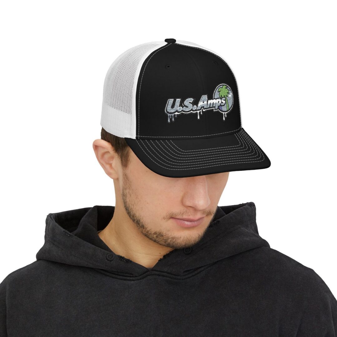 Trucker Cap — U.S. Amps Retro Palm Logo Snapback - Image 3